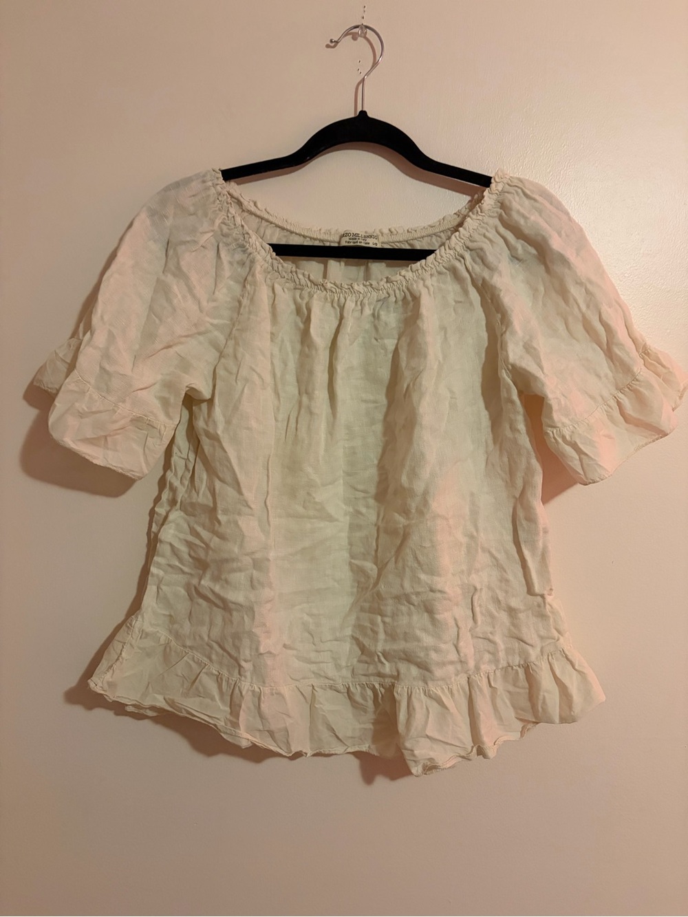 Lightweight Off-Shoulder Cream Ruffle Blouse